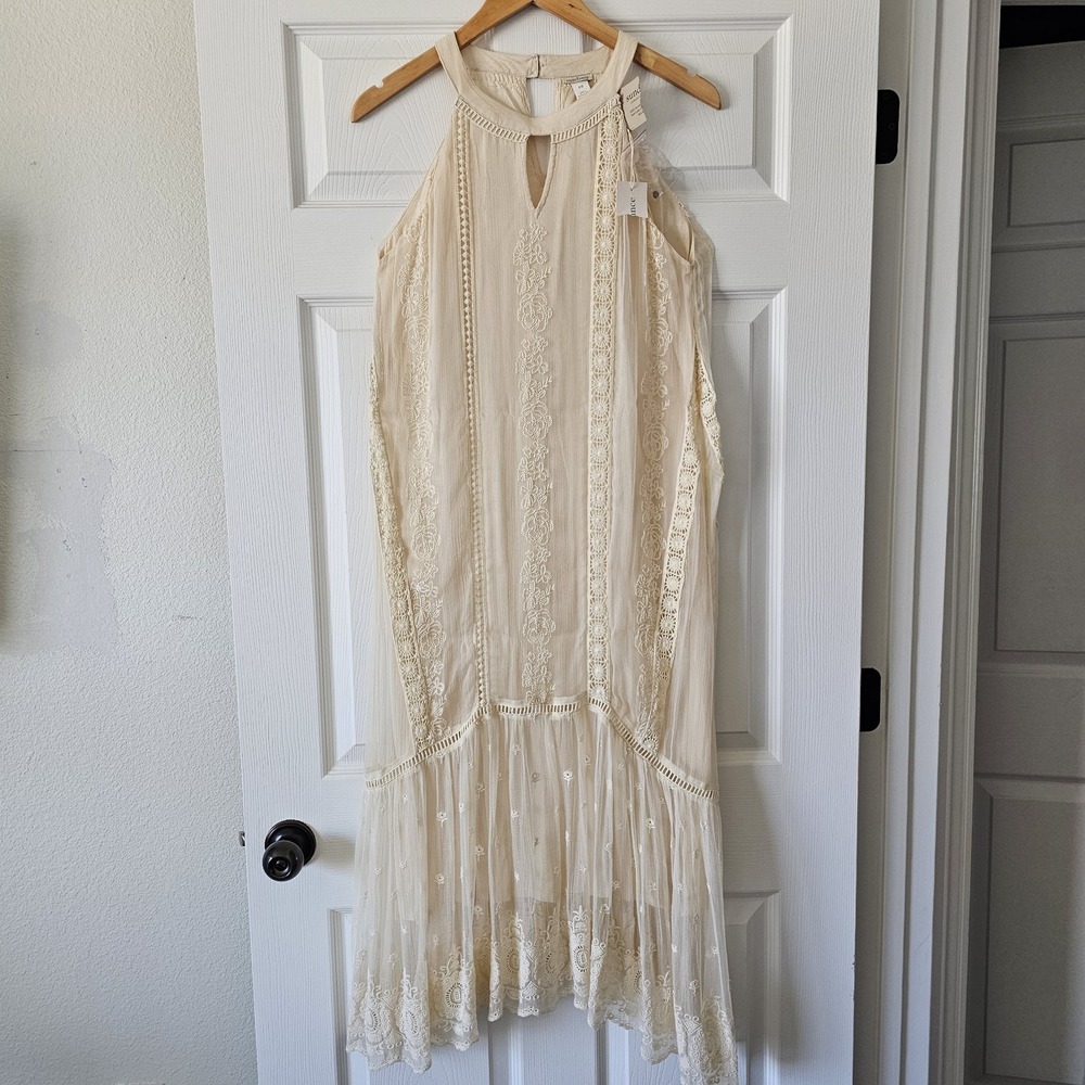 Sundance Catalog NWT Adara Cream Ivory Halter Dress Long Lace Embroidered Sz 8P - Picture 1 of 8